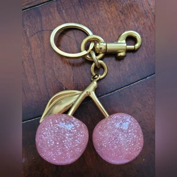 Pink Cherry Bag Charm with Gold Accents - Picture 3 of 3